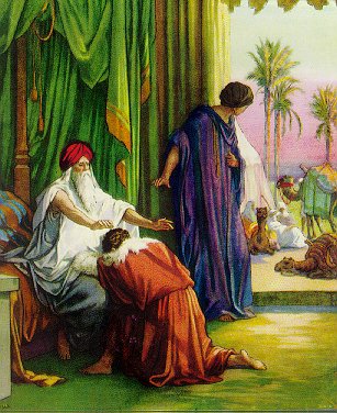 Gen2701-29 Rebekah and Jacob deceive Isaac into giving the blessing to Jacob.jpg