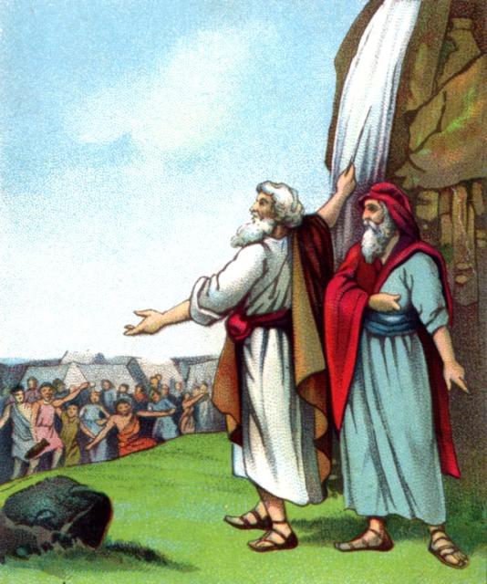 Num2011-And Moses lifted up his hand_ and with his rod he smote the rock twice01.jpg