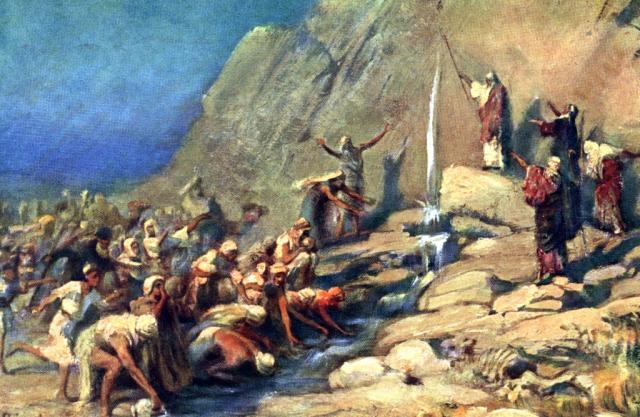 Num2011-And Moses lifted up his hand_ and with his rod he smote the rock twice02.jpg