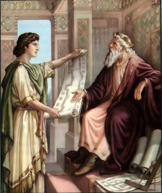 1Ch2811 David gives Solomon plans for the Temple.jpg